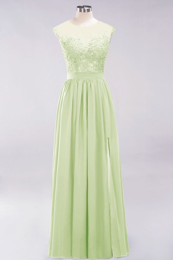 Elegant Chiffon Lace Sleeveless Long Bridesmaid Dresses with Appliques