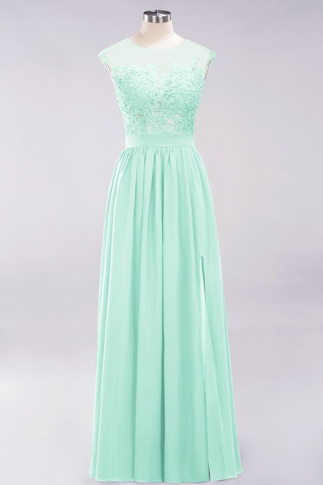 Elegant Chiffon Lace Sleeveless Long Bridesmaid Dresses with Appliques