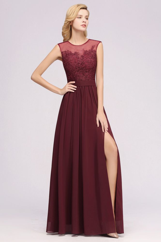 Elegant Chiffon Lace Sleeveless Long Bridesmaid Dresses with Appliques