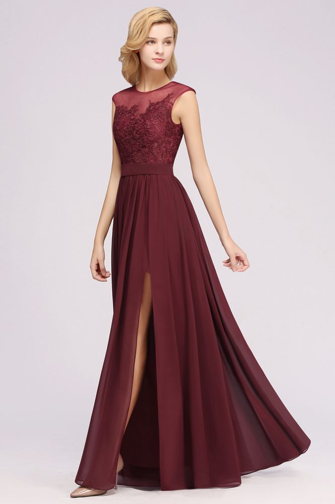 Elegant Chiffon Lace Sleeveless Long Bridesmaid Dresses with Appliques
