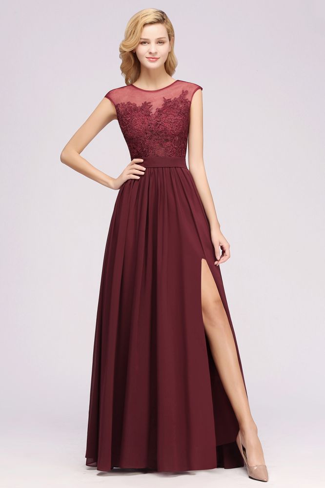 Elegant Chiffon Lace Sleeveless Long Bridesmaid Dresses with Appliques