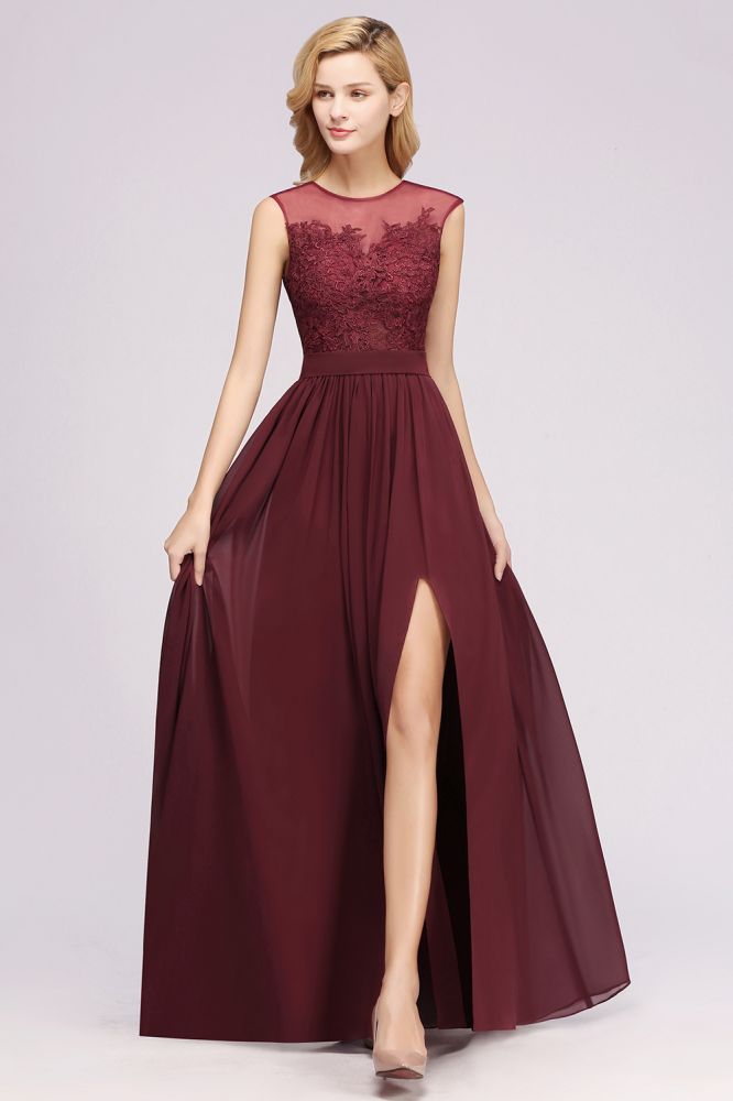 Elegant Chiffon Lace Sleeveless Long Bridesmaid Dresses with Appliques
