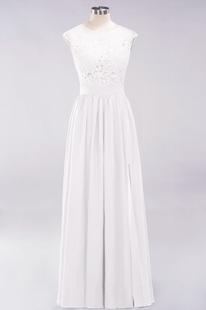 Elegant Chiffon Lace Sleeveless Long Bridesmaid Dresses with Appliques