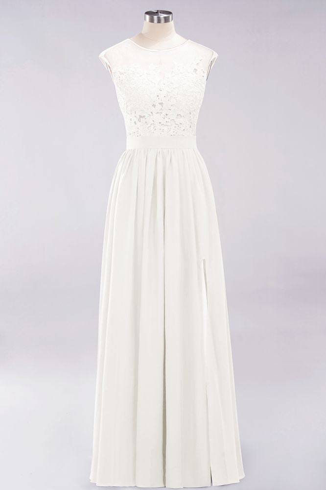 Elegant Chiffon Lace Sleeveless Long Bridesmaid Dresses with Appliques
