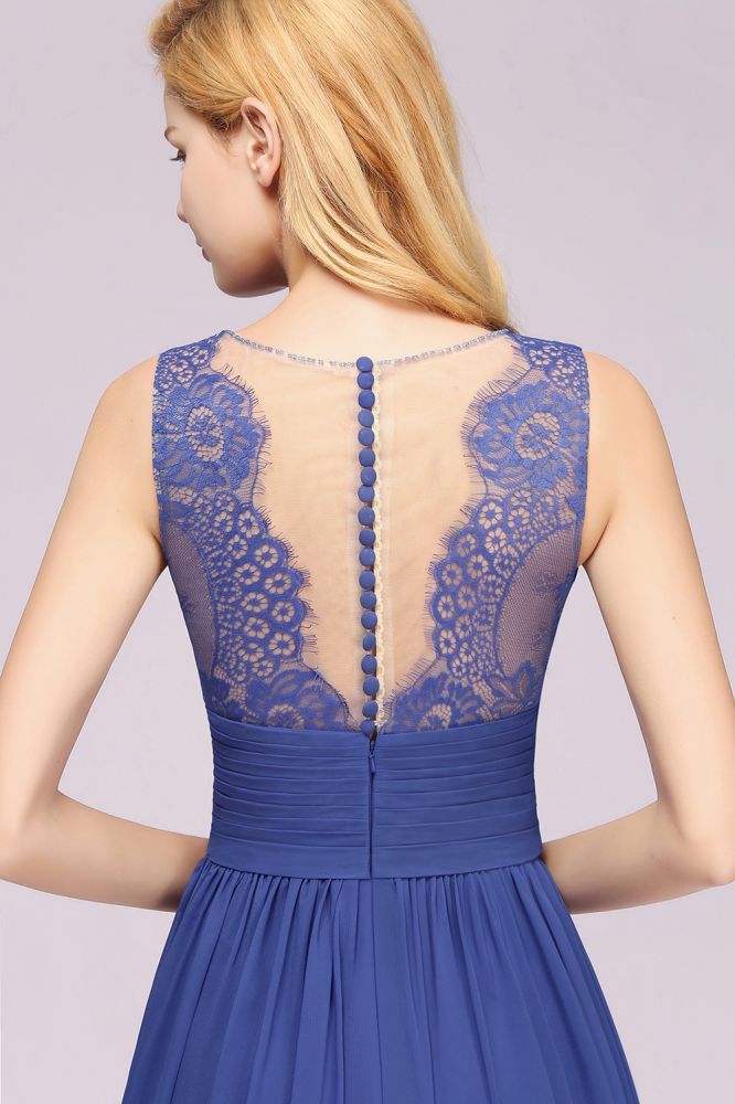 Elegant Chiffon Lace Sleeveless Long Elegant Ruffles Bridesmaid Dress