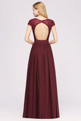 Elegant Chiffon Lace Sleeveless V-Neck Long Bridesmaid Dresses with Ruffles