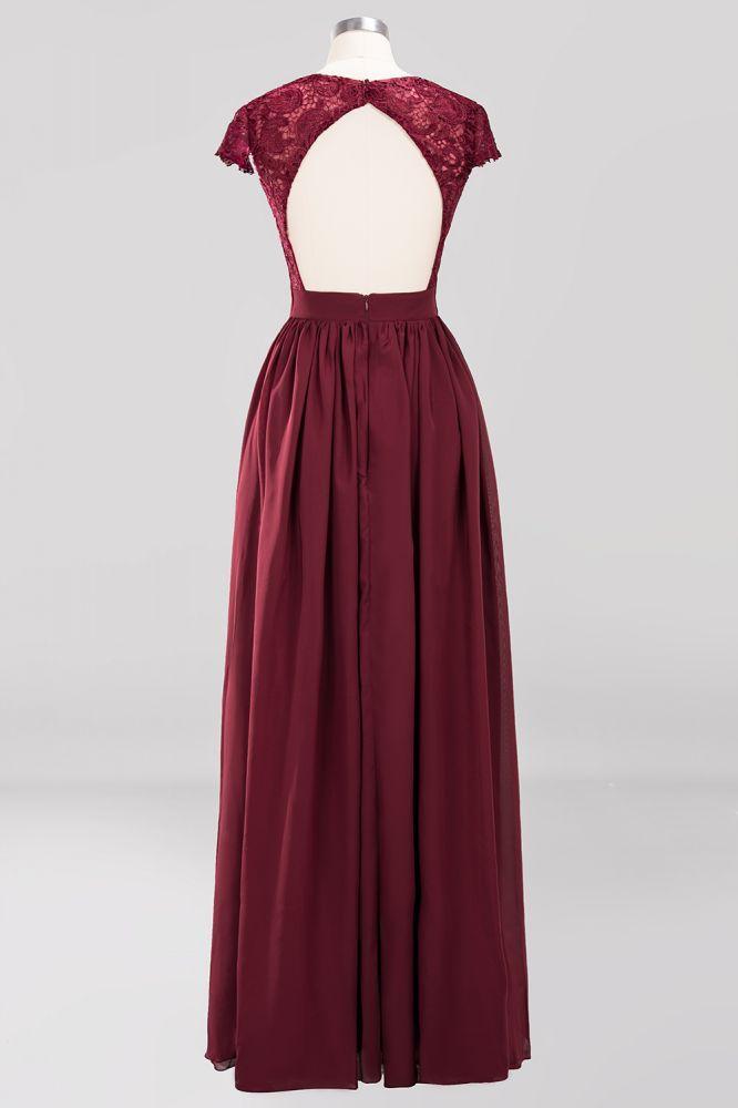 Elegant Chiffon Lace Sleeveless V-Neck Long Bridesmaid Dresses with Ruffles