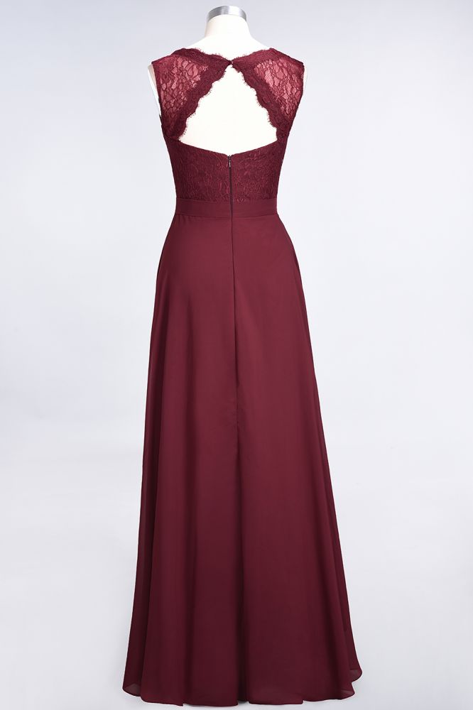 Elegant Chiffon Lace Sleeveless V-Neck Long Bridesmaid Dresses with Ruffles