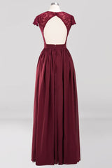 Elegant Chiffon Lace Sleeveless V-Neck Long Bridesmaid Dresses with Ruffles