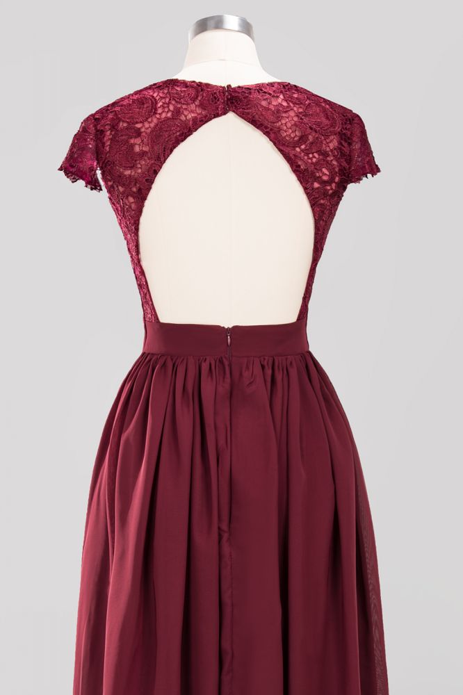 Elegant Chiffon Lace Sleeveless V-Neck Long Bridesmaid Dresses with Ruffles