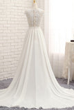 Elegant Chiffon Sleeveless Appliques Wedding Dress | A-line Jewel White Bridal Gowns