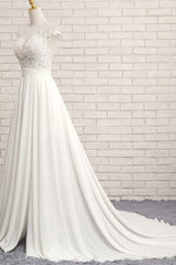 Elegant Chiffon Sleeveless Appliques Wedding Dress | A-line Jewel White Bridal Gowns