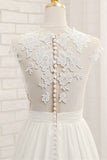 Elegant Chiffon Sleeveless Appliques Wedding Dress | A-line Jewel White Bridal Gowns