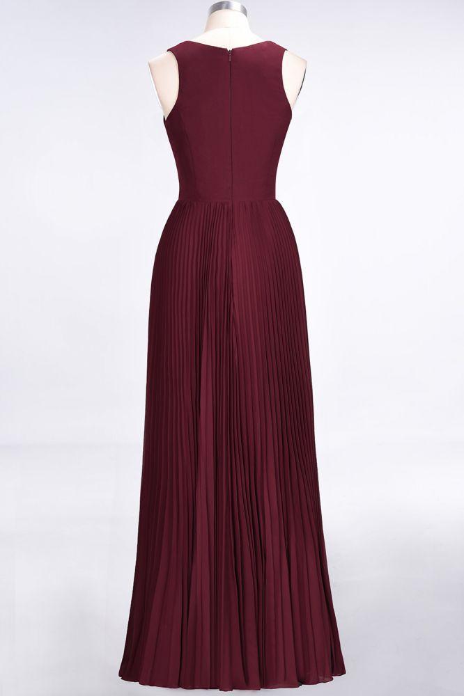 Elegant Chiffon Sleeveless V-Neck Bridesmaid Dress Long Ruffles Side Split Evening Gown
