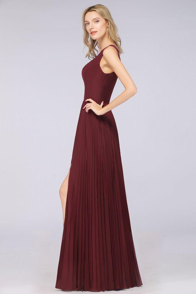 Elegant Chiffon Sleeveless V-Neck Bridesmaid Dress Long Ruffles Side Split Evening Gown