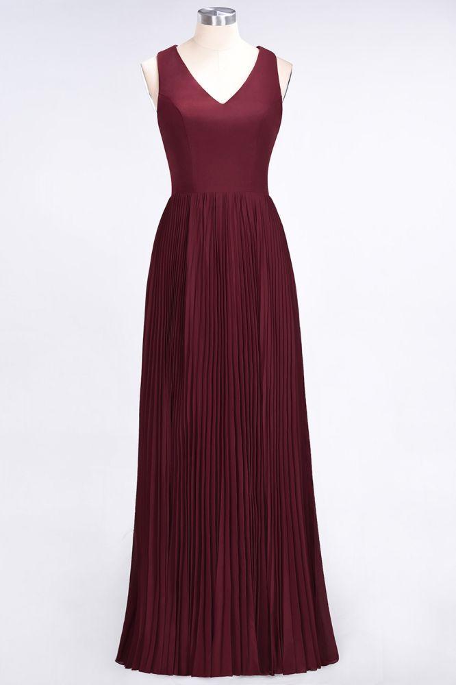 Elegant Chiffon Sleeveless V-Neck Bridesmaid Dress Long Ruffles Side Split Evening Gown