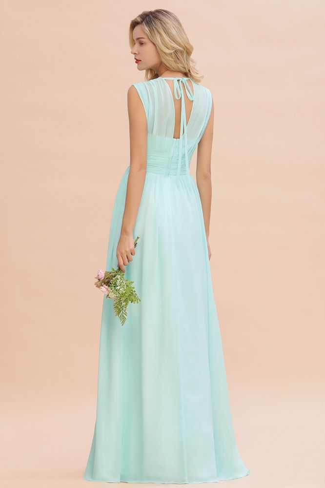 Elegant Chiffon Sleeveless V-Neck Long Elegant Bridesmaid Dress with Ruffles