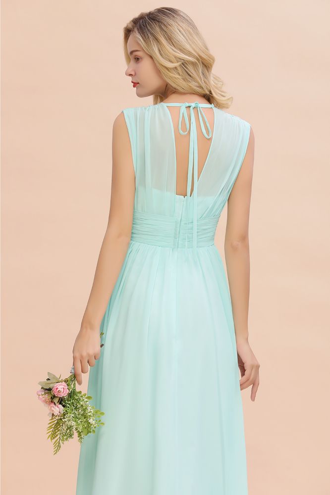 Elegant Chiffon Sleeveless V-Neck Long Elegant Bridesmaid Dress with Ruffles