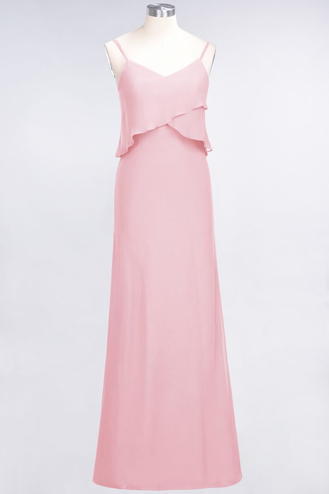 Elegant Chiffon Spaghetti V-Neck Bridesmaid Dress Sleeveless Maid of Honor Dress