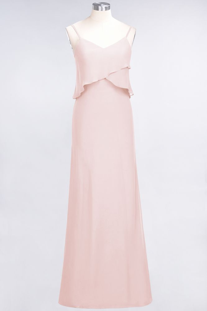 Elegant Chiffon Spaghetti V-Neck Bridesmaid Dress Sleeveless Maid of Honor Dress