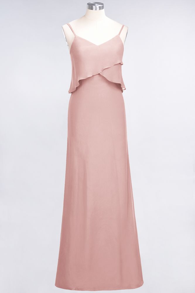Elegant Chiffon Spaghetti V-Neck Bridesmaid Dress Sleeveless Maid of Honor Dress