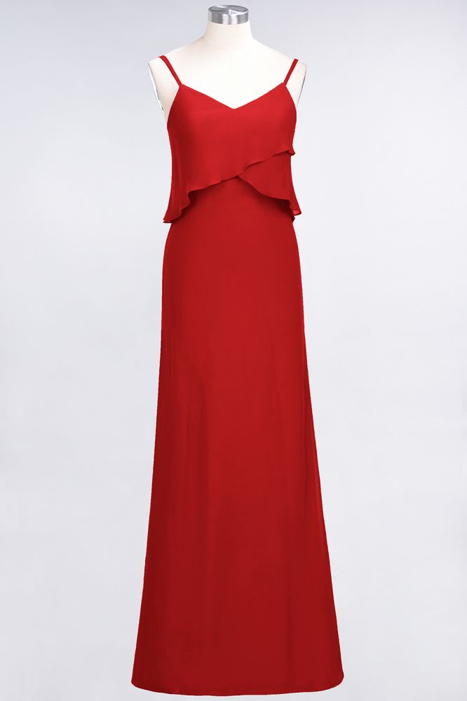 Elegant Chiffon Spaghetti V-Neck Bridesmaid Dress Sleeveless Maid of Honor Dress
