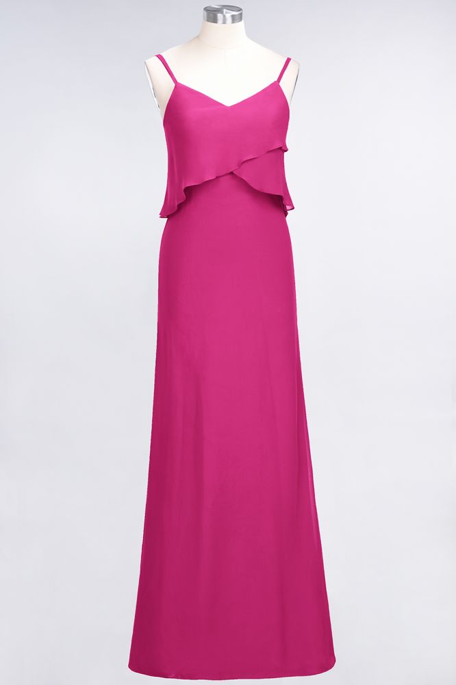 Elegant Chiffon Spaghetti V-Neck Bridesmaid Dress Sleeveless Maid of Honor Dress