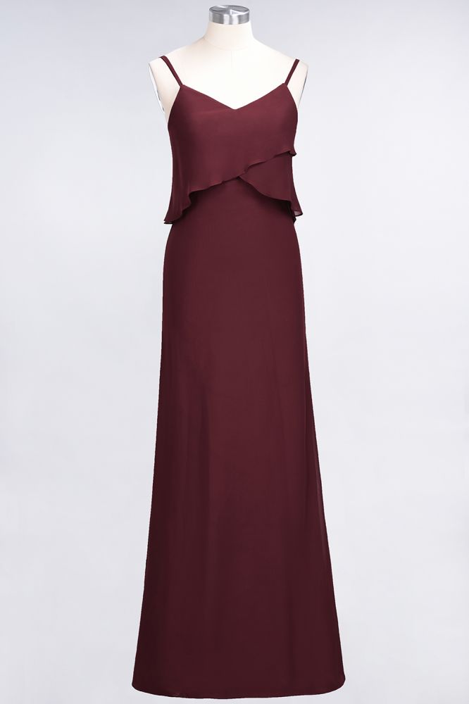 Elegant Chiffon Spaghetti V-Neck Bridesmaid Dress Sleeveless Maid of Honor Dress