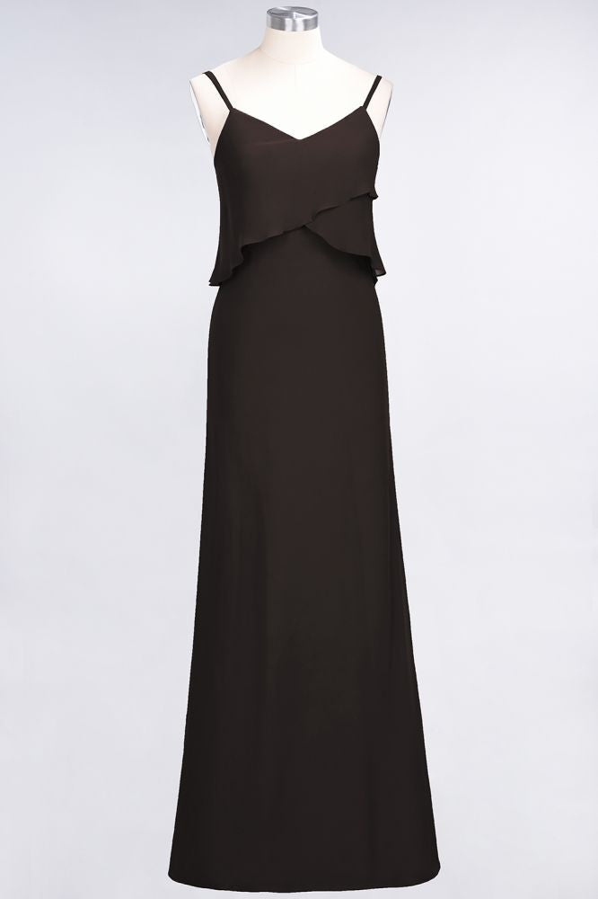 Elegant Chiffon Spaghetti V-Neck Bridesmaid Dress Sleeveless Maid of Honor Dress