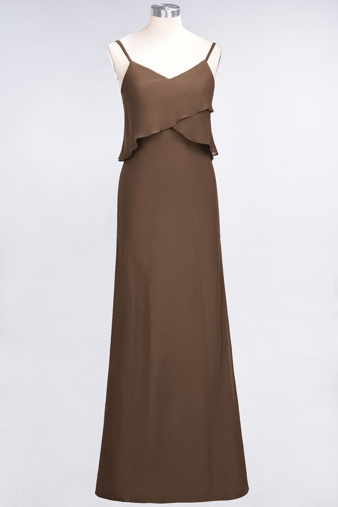 Elegant Chiffon Spaghetti V-Neck Bridesmaid Dress Sleeveless Maid of Honor Dress