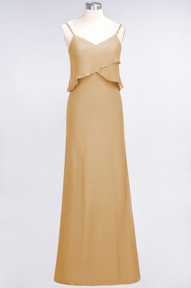 Elegant Chiffon Spaghetti V-Neck Bridesmaid Dress Sleeveless Maid of Honor Dress