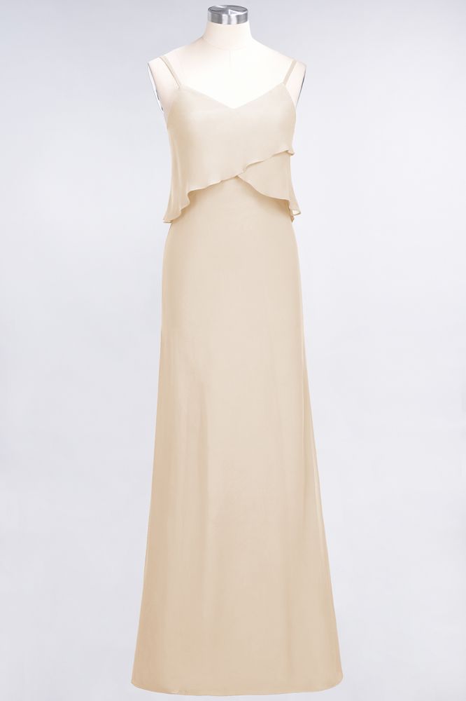 Elegant Chiffon Spaghetti V-Neck Bridesmaid Dress Sleeveless Maid of Honor Dress