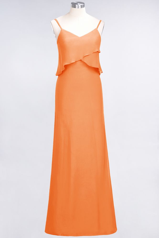 Elegant Chiffon Spaghetti V-Neck Bridesmaid Dress Sleeveless Maid of Honor Dress