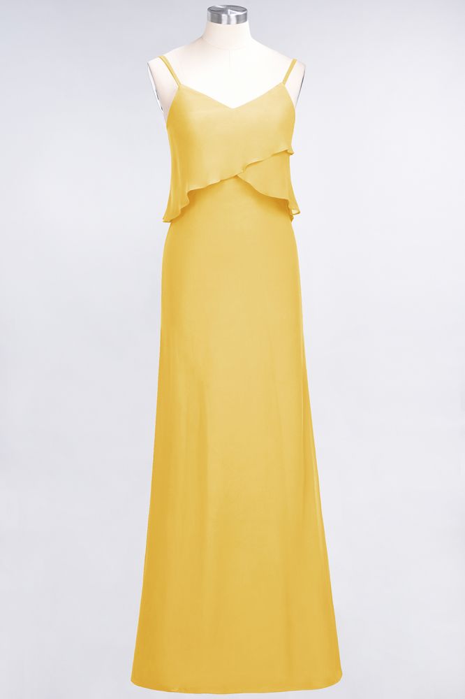 Elegant Chiffon Spaghetti V-Neck Bridesmaid Dress Sleeveless Maid of Honor Dress
