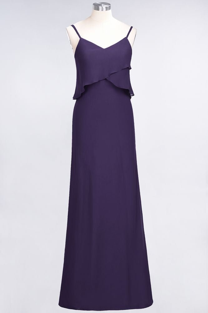 Elegant Chiffon Spaghetti V-Neck Bridesmaid Dress Sleeveless Maid of Honor Dress