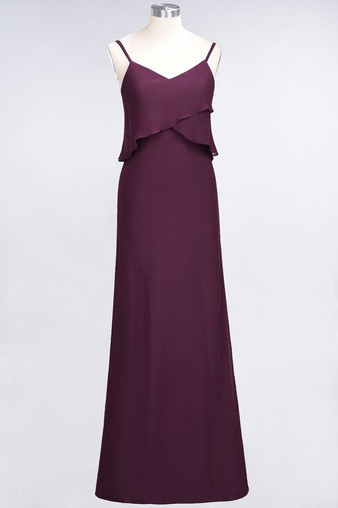 Elegant Chiffon Spaghetti V-Neck Bridesmaid Dress Sleeveless Maid of Honor Dress