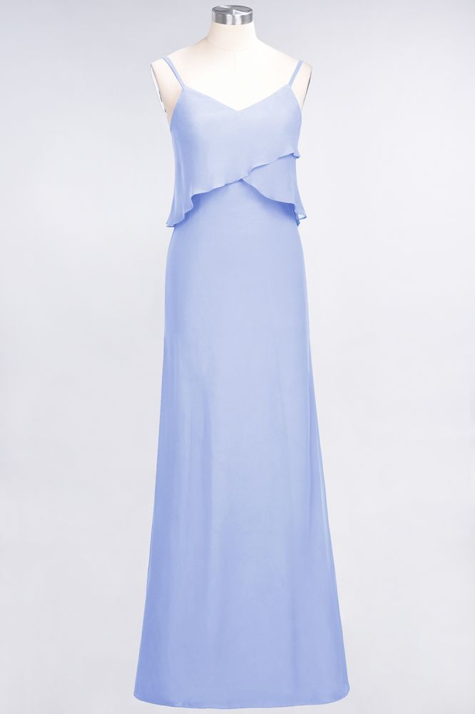 Elegant Chiffon Spaghetti V-Neck Bridesmaid Dress Sleeveless Maid of Honor Dress