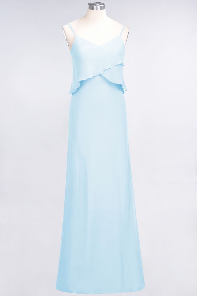 Elegant Chiffon Spaghetti V-Neck Bridesmaid Dress Sleeveless Maid of Honor Dress
