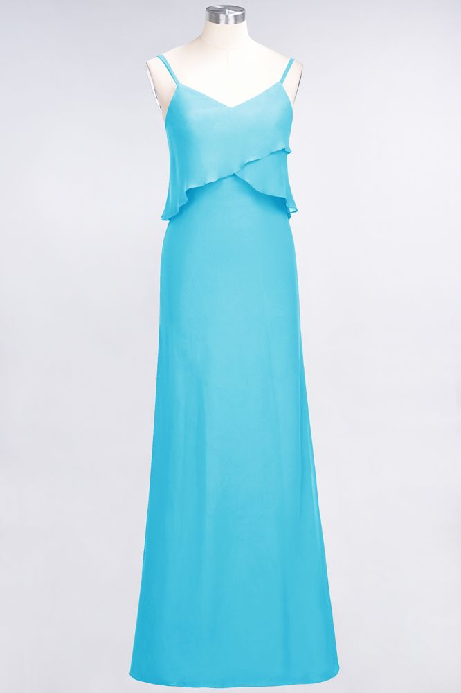 Elegant Chiffon Spaghetti V-Neck Bridesmaid Dress Sleeveless Maid of Honor Dress