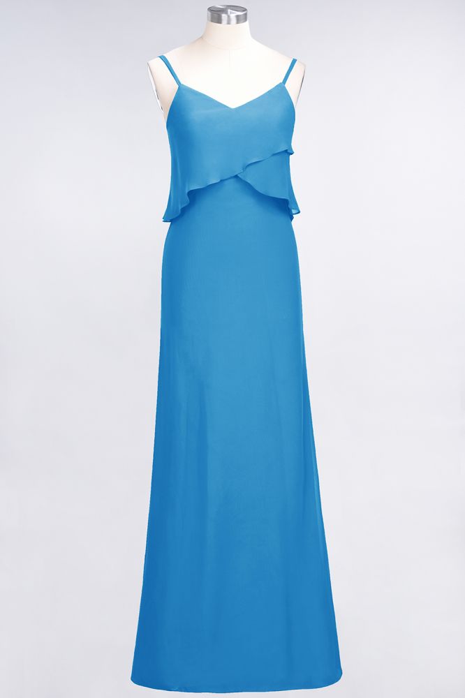 Elegant Chiffon Spaghetti V-Neck Bridesmaid Dress Sleeveless Maid of Honor Dress