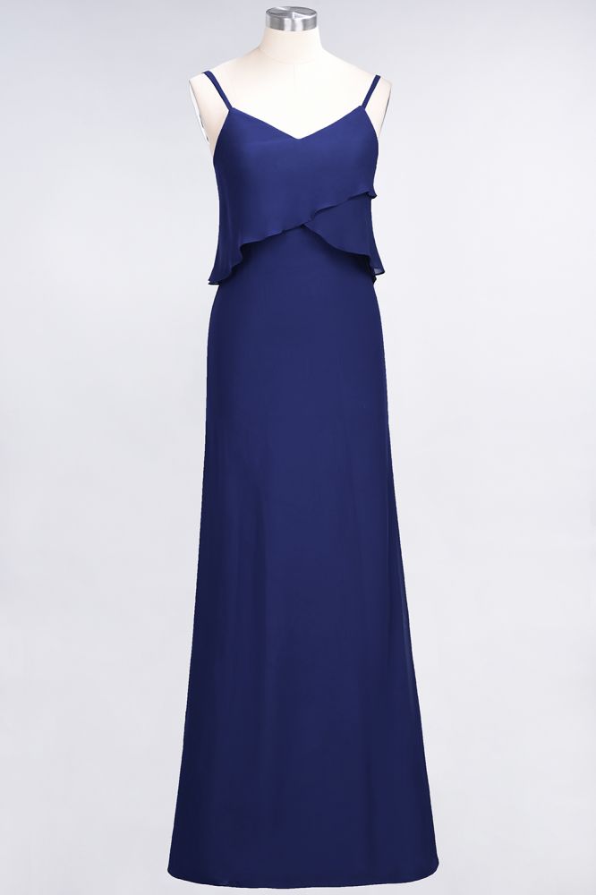 Elegant Chiffon Spaghetti V-Neck Bridesmaid Dress Sleeveless Maid of Honor Dress