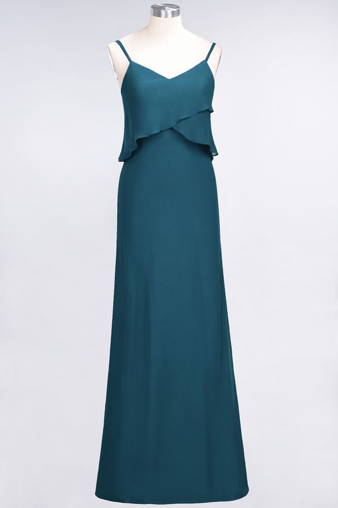 Elegant Chiffon Spaghetti V-Neck Bridesmaid Dress Sleeveless Maid of Honor Dress