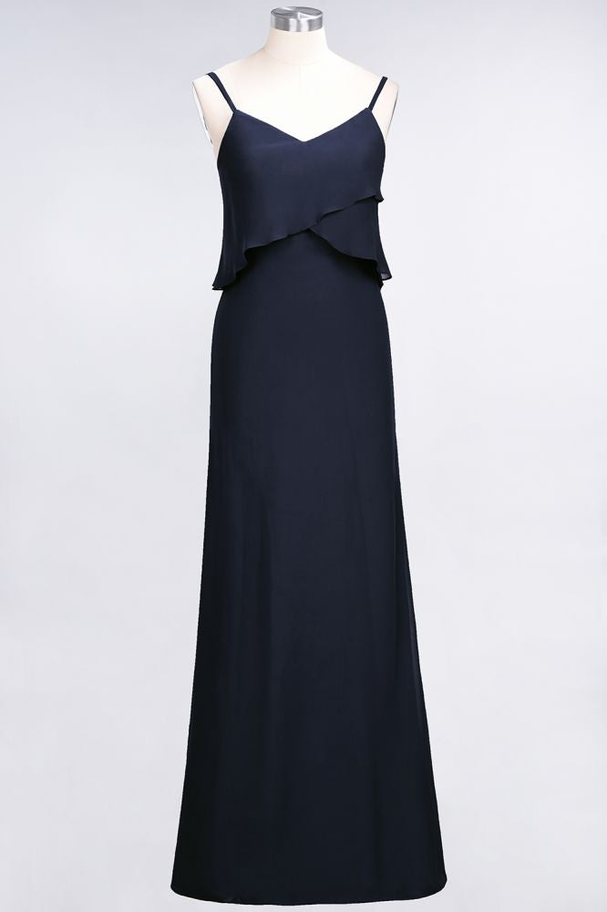 Elegant Chiffon Spaghetti V-Neck Bridesmaid Dress Sleeveless Maid of Honor Dress