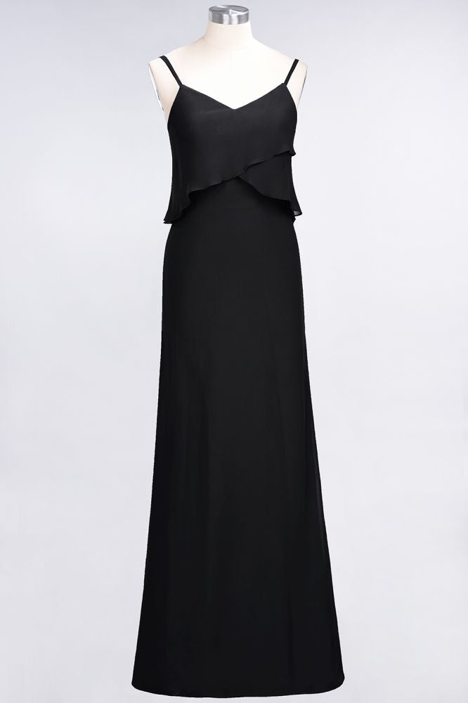 Elegant Chiffon Spaghetti V-Neck Bridesmaid Dress Sleeveless Maid of Honor Dress