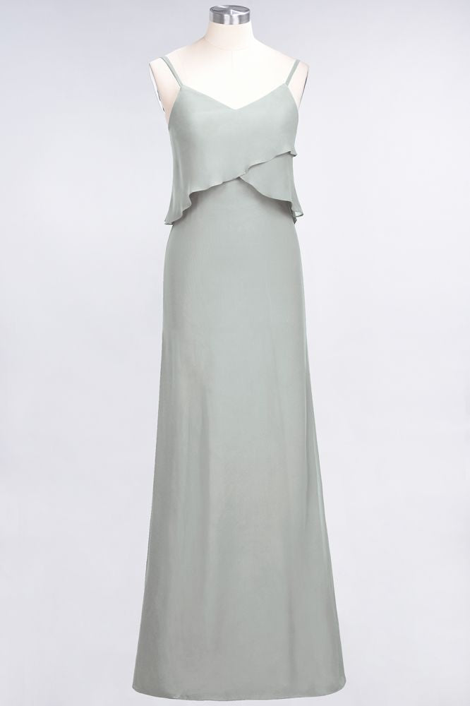 Elegant Chiffon Spaghetti V-Neck Bridesmaid Dress Sleeveless Maid of Honor Dress