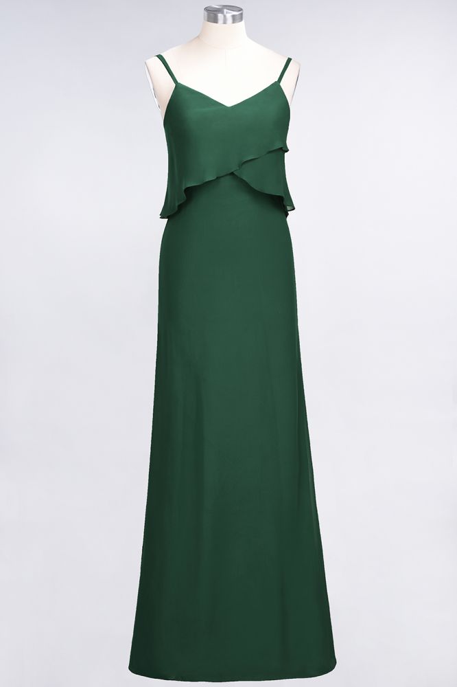 Elegant Chiffon Spaghetti V-Neck Bridesmaid Dress Sleeveless Maid of Honor Dress