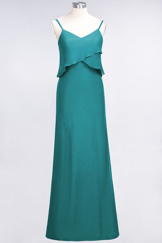 Elegant Chiffon Spaghetti V-Neck Bridesmaid Dress Sleeveless Maid of Honor Dress
