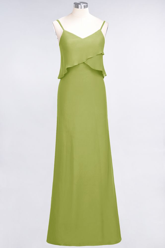 Elegant Chiffon Spaghetti V-Neck Bridesmaid Dress Sleeveless Maid of Honor Dress