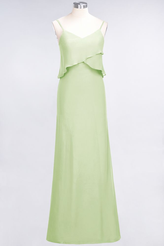 Elegant Chiffon Spaghetti V-Neck Bridesmaid Dress Sleeveless Maid of Honor Dress