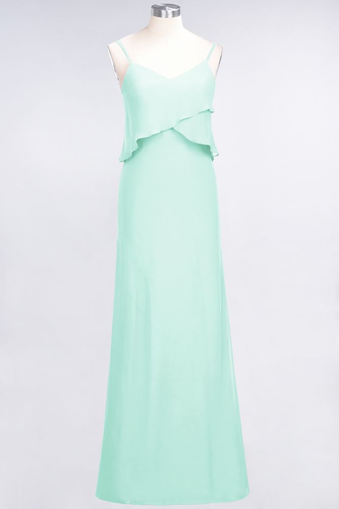 Elegant Chiffon Spaghetti V-Neck Bridesmaid Dress Sleeveless Maid of Honor Dress